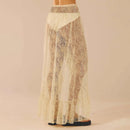 Women Lace Long Skirts High Waist Hem Ruffle Midi Skirts Flowy Skirts Streetwear