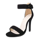 Women Sandals Peep Toe Thin Heels 11cm Buckle Strap Flock Female Shoes