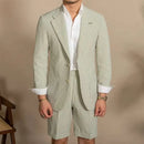 Suit Summer Men Tuxedo Suit British Seersucker Suit Shorts 2-piece Set