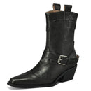Genuine Leather Boots Women Buckle Wedges Heels Ankle Boots Western Boots Ladies Shoes