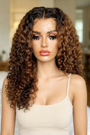 Soft Ombre brown Glueless 26Inch Black Body Wave Lace Pre Plucked Lace Wigs For Women Deep Part
