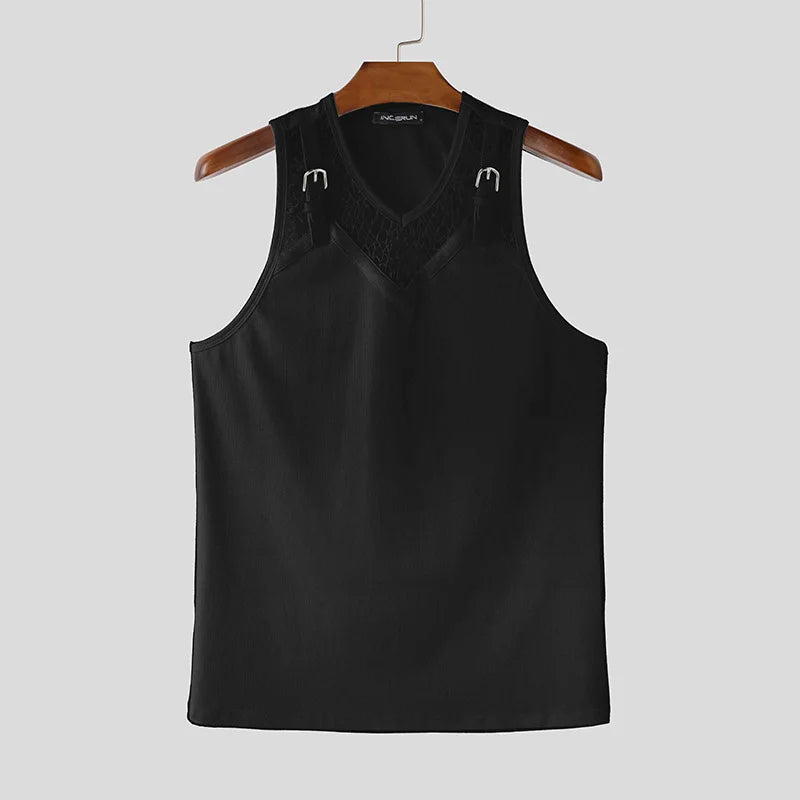Men Tank Tops Lace See Through Male Vests Sleeveless Summer Men Clothing