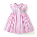 Baby Girl Smocked Romper Children Hand Made Pink Bubbles Ruffle Collar Cotton Clothes