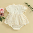 Summer Infant Baby Girl Princess Bodysuit Dress Short Puff Sleeve Bow Lace Jumpsuit Clothes