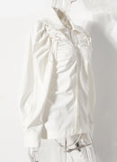 Women Blouse Early Spring Shirt Puff Sleeve Drawstring Ladies Tops