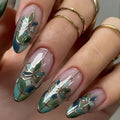 24pcs Press on Nails Art Forest Gradient Almond Nail Flower Design Detachable Nail Tips Press on Nails Set