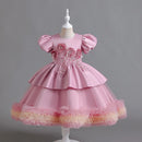 Girls Clothing Silk and Lace Splice Bubble Sleeve Princess Dress Birthday Piano Dress