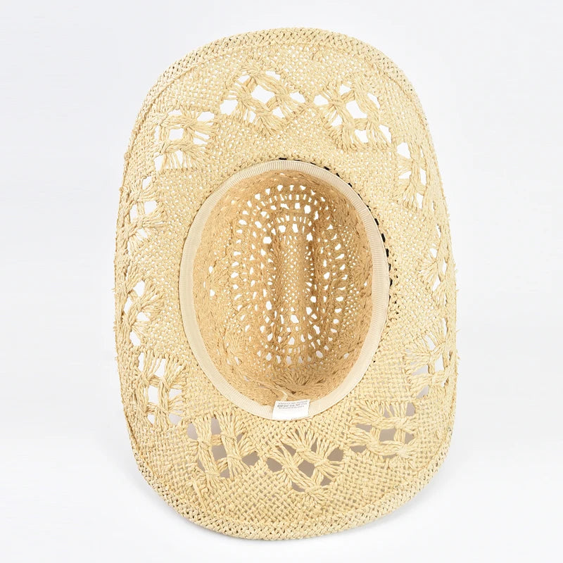Western Style Straw Hat Summer Hollowing Out Travel Beach Sun Hat Jazz Hat