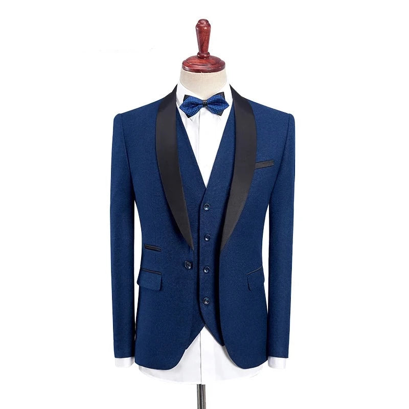 Mens Wedding Tuxedo Suits with Pants Design Black Shawl Lapel Slim Fit Burgundy Blue Suit Men