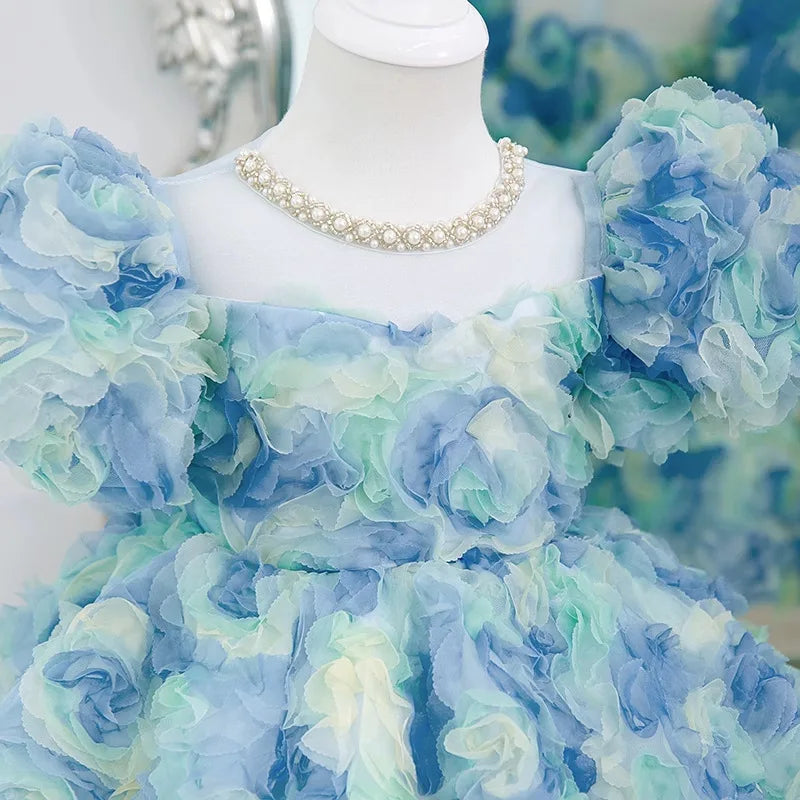 Children's Summer Dress Birthday Party Rose Bubble Sleeve Girls Princess Dress Puffy Dress