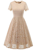 Elegant Lace Swing Party Short Prom Dress Short Sleeve Solid Evening Dresses