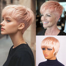 Pink Short Straight Pixie Bob Hair Wig for Women in Coral Pink Glueless Layered Pixie Human Hair