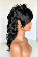 Short Mullet Pixie Cut Wig Natural Black Made With Bangs Soft Smooth For Women Festival Party Daily
