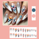 Almond Press on Nails Medium Fake Nails Flower False Nails Glitter Diamond Glue on Nails
