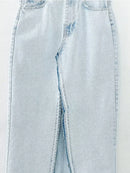 Women Light Blue Front Slit Denim Skirt Vintage High Waist Unfinished Hem Female Midi Skirts