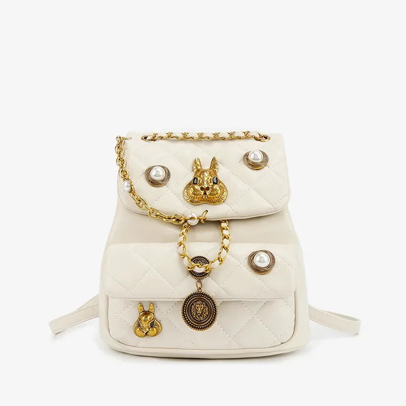 Luxury Capacity Ladies Double Shoulder Backpack Of The Season Spring Rabbit Decoration