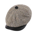 British Pure Wool Newsboy Cap Genuine Leather Beret Retro Winter Warm Hat Classic