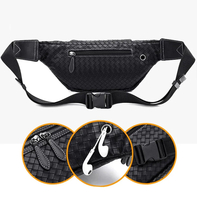 Designer Men's Waist Bags Weave Chest Pack Casual Fanny Pack Money Phone Bag Luxury Shoulder Belt Bag