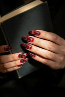 24pcs Press on Nails Red Black Stripe Christmas Design False Nails Removable Holiday Manicure for Women