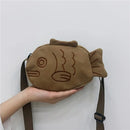 Fish Shape Canvas Messenger Bag Cute Embroidery Portable Zippered Small Purses Handbags Mini Crossbody Bag