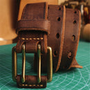 Men Double-stitch Copper Pin Buckle Top Leather Belt Man Retro Strap Leisure Waistband