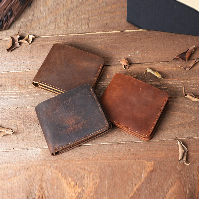 Genuine Leather Fold Men Wallet with Coin Pocket Minimalist Leather Wallet for Men