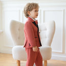 Flower Boys Violin Suit Baby Kids Wedding Performance Tuxedo Set Children Red Stripe Luxurious Birthday Dress