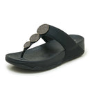 Summer Women's Thick Heel Sandals Metal Slip-On Comfortable Leather Bottom Slippers