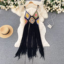Summer Beach Dress Women Casual Sundress Vacation Knitted Tassel Loose Dress