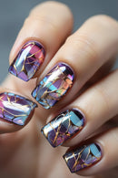 24 Pcs Nails with Sticky Tabs Beautiful Nail Tips Short Press on Nails for Girls Holiday Nail Set