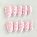 10 Pcs Pure Handmade Nail Art Press-On Nails Almond nails Pink Nails Polka Dot Nails Removable Ladies