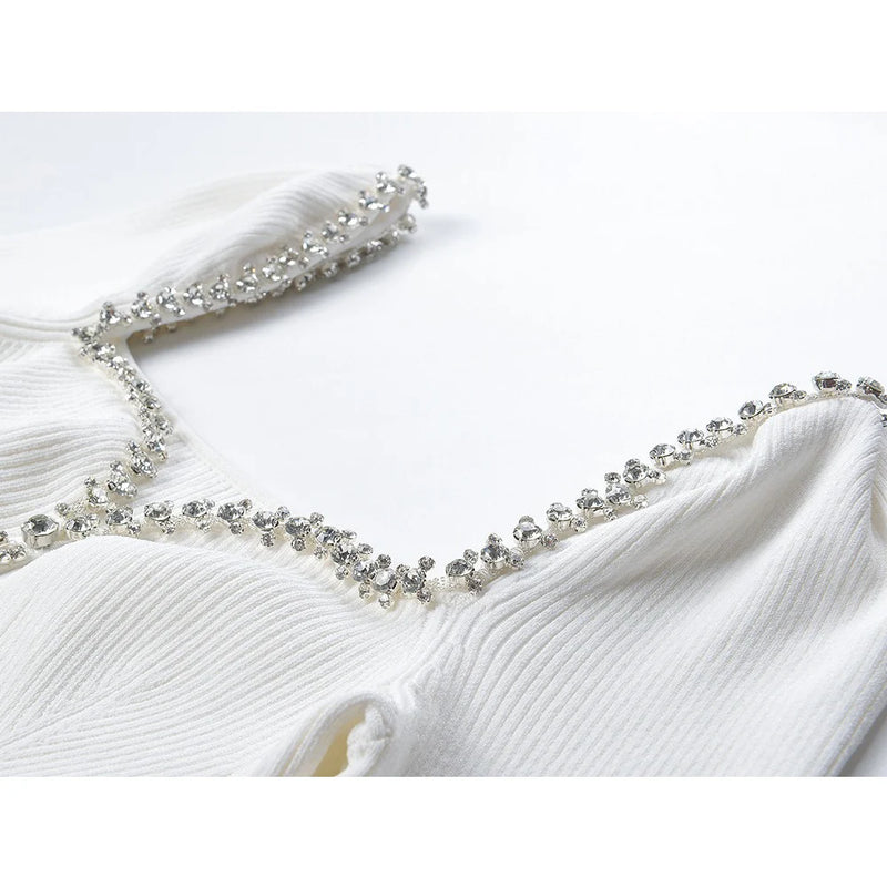 Unique Heart Stones Collar Long Sleeve Street Women Knitted Slim Sweater Tops
