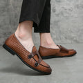 Weave Leather Monk Shoes Men Buckle Loafers Moccasins Men Flats