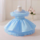Girls Princess Dress Mesh Beaded Sashes Casual Summer Holiday Ball Gown for Kids