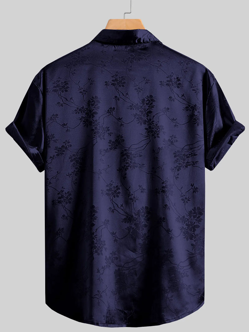 Men's Embroidered Shirt  Short Sleeve Shirt Casual Summer Beach Button Down Shirts