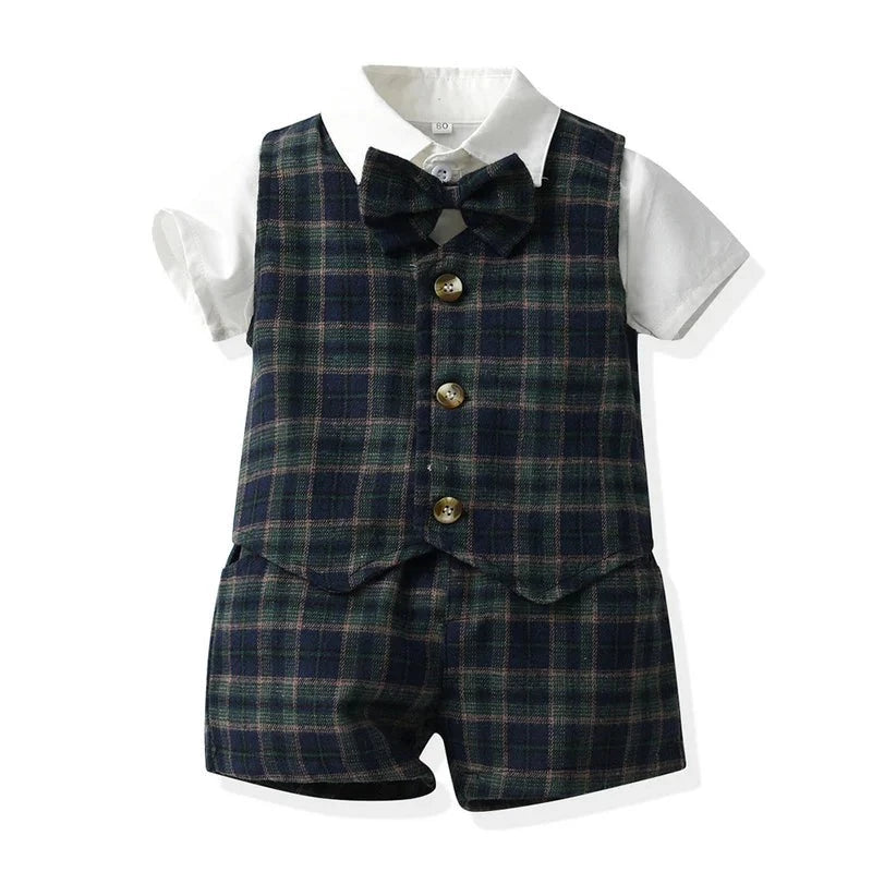 Baby Boys Casual Clothes Sets Infant Boy Short Sleeve Bowtie Gentleman Clothing Set