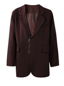Women Zipper Elegant Blazer Lapel Long Sleeve Jacket Tide Spring Autumn