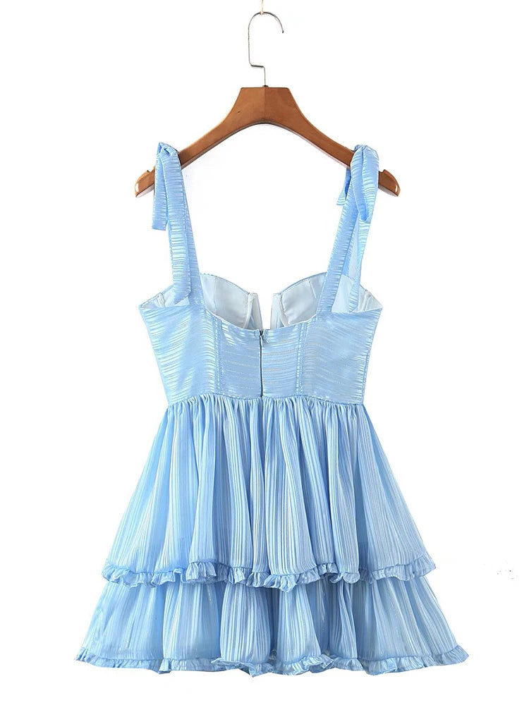 Women Ruffle Dress Ladies Floral Holiday Party Mini Dress Summer