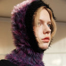 Mink Fur Women Winter Hat Knitted Hooded Caps Outdoor Warm One-Piece Neck Collar Beanies Cap