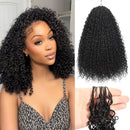 Woman with styled hair and a close-up of curly hair extensions, Obroi