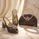 Dark Blue Platform Slingback Heels with Handbag Set Shiny Crystal Embellished Ladies Shoes Bag