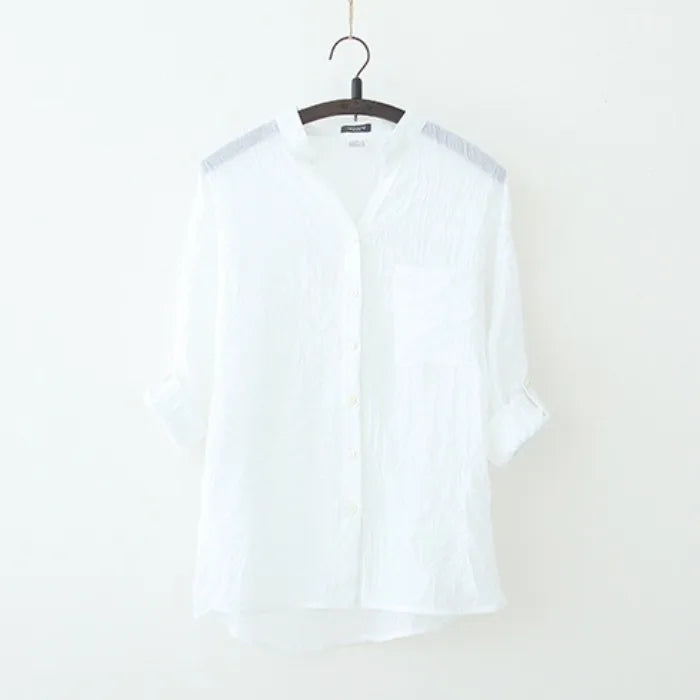 Blouse Women Summer High Collar Shirt
