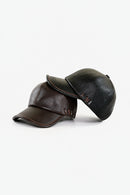 Winter Leather Baseball Hat – Warm Zipper Cap for Men & Women, Black & Bone