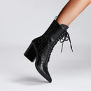 Women lace up pointed autumn and winter thick heels western short boots