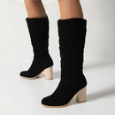 Retro Knight Boots Ultra-High Wood Grain Heel Warm Plush Inner Long Boots Women Boots