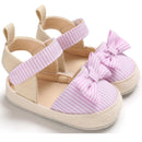 Cute Infant Bowknot Canvas Shoes Non-Slip Breathable Sandals Soft Sole Toddler Fashionable Flats Anti-Skid