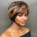Woman with a stylish haircut against a neutral background, Obroi