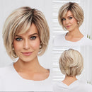 Brown Blonde Hair Wigs Transparent Lace Front Wig Short Layered Wavy Hand-Tied Lace