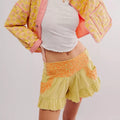 Women Ruffled Hem Shorts Textured Embroidery High Rise Wide Leg Shorts Aesthetic Beachy Skorts with Pockets