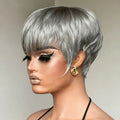 Human Hair Wig - Short 6-Inch Pixie with Grey Density Natural made wig